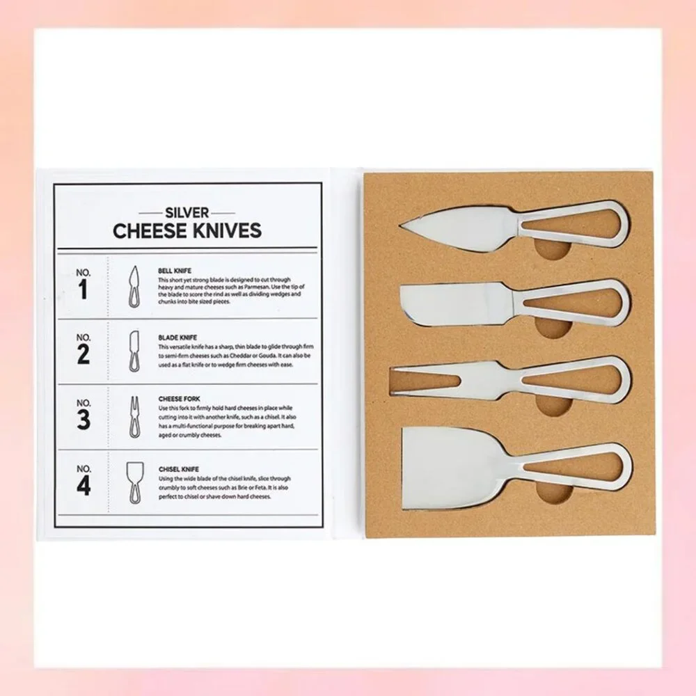 4-Piece Silver Cheese Knives & Spreader Set | Charcuterie Board Tools